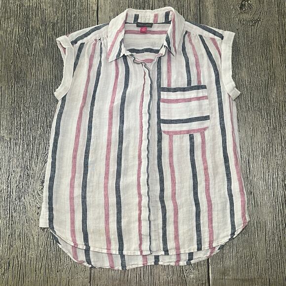 VINCE CAMUTO Womens Sleeveless Button Shirt Size XS %100 Linen - Picture 2 of 6